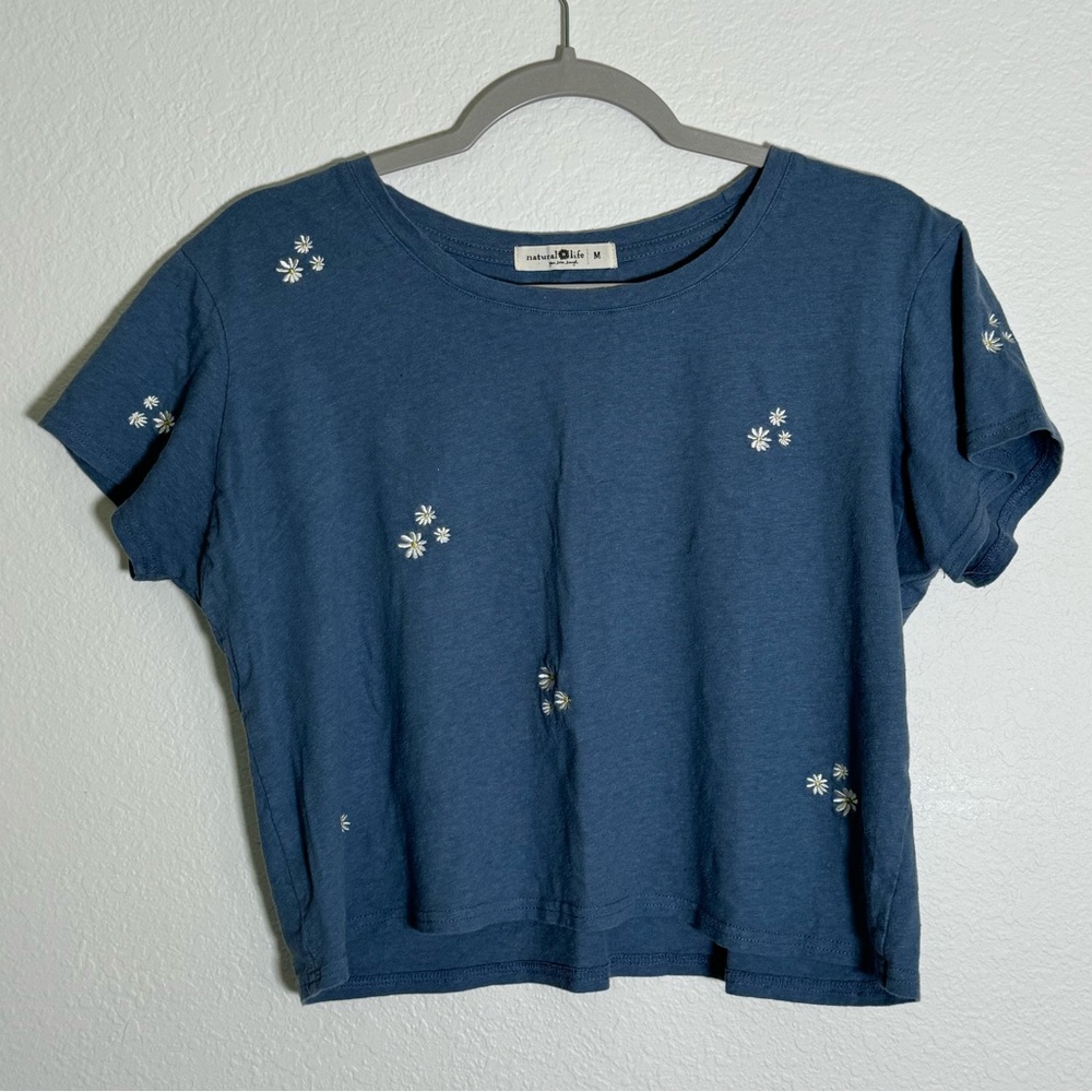 Natural Life Cropped Linen Blend Daisy Shirt